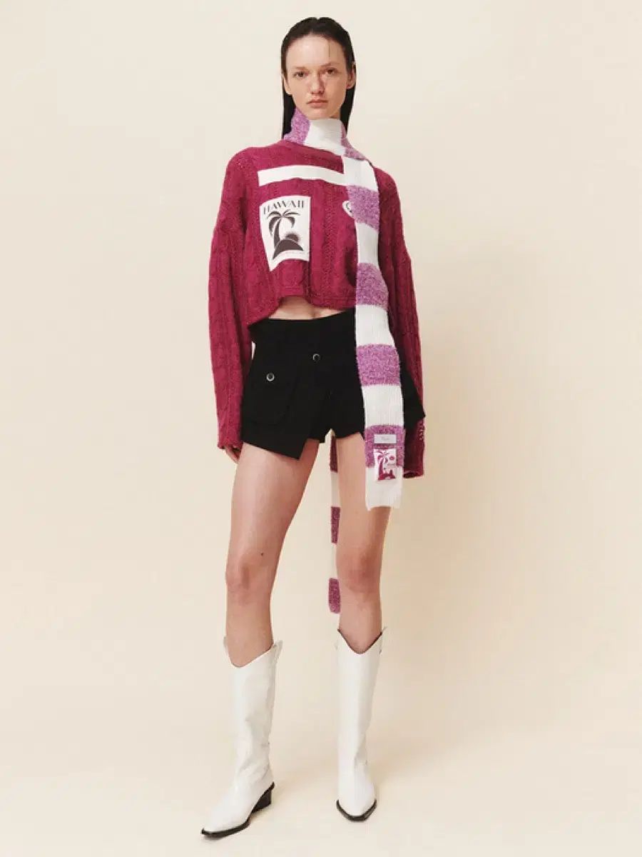 KIJUN キジュン 標準 ニットマフラー パープル 白