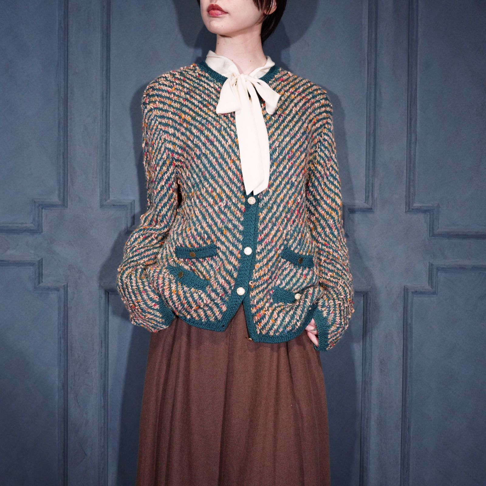 EU VINTAGE the peruvian connection PIMA COTTON KNIT CARDIGAN HAND MADE IN URUGUAY ヨーロッパ古着ピマコットンハンドニットカーディガン