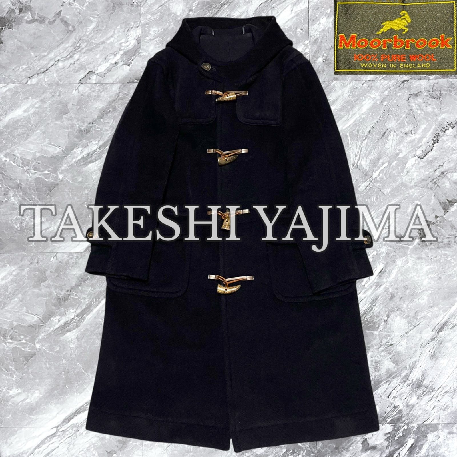 極美品 タケシヤジマ ダッフルコート ムーアブルック ヘリンボーン XL相当 黒 TAKESHI YAJIMA タケシヤジマ Moorbrook ムーアブルック ダッフル