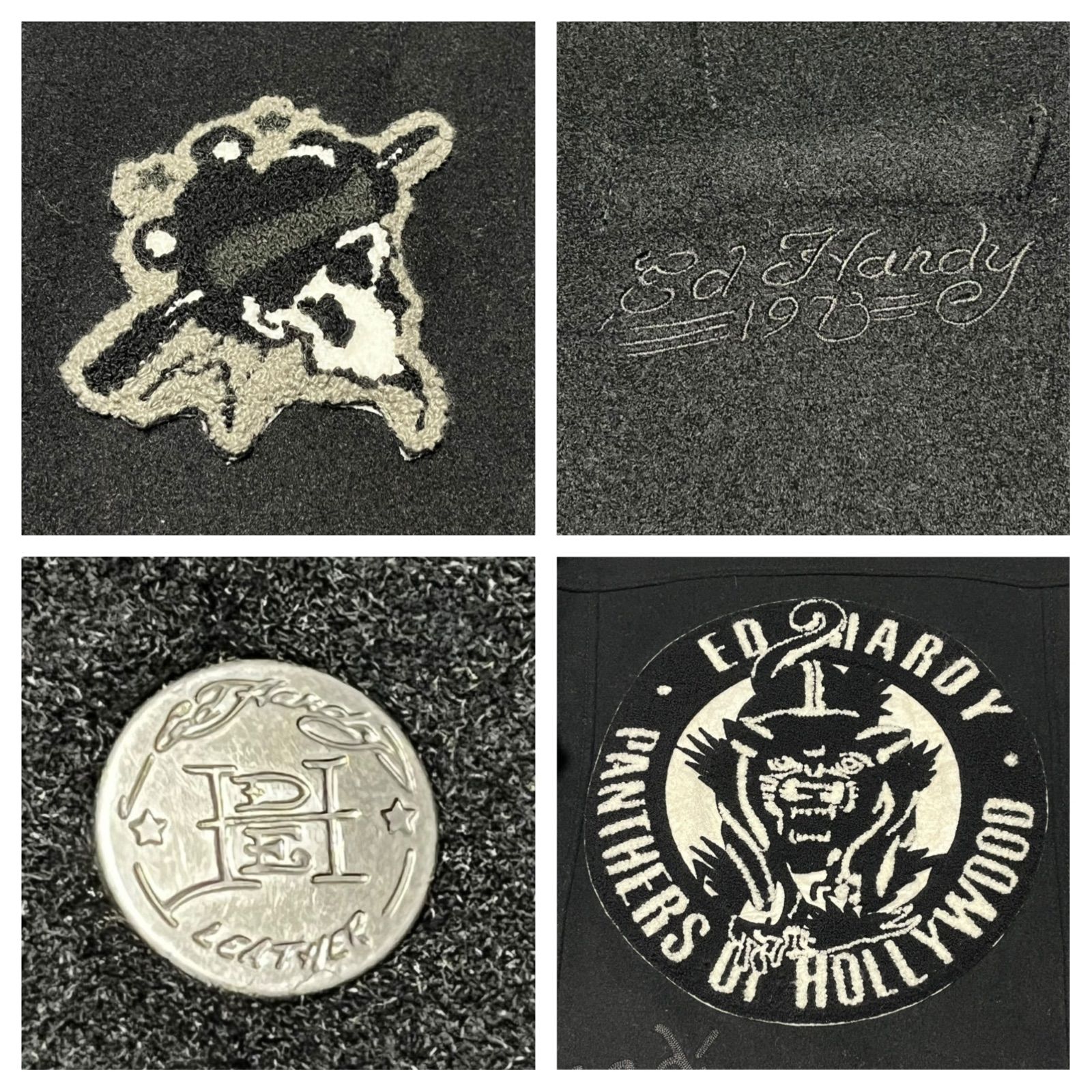 Ed Hardy エドハーディー スタジャン ウール レザー 本革 切り替え 