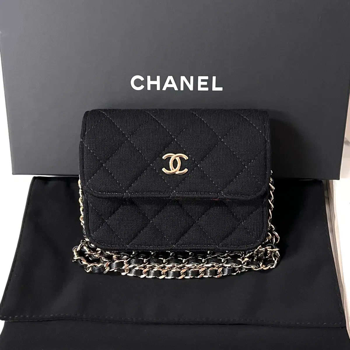 ♥ CHANEL シャネル ファブリック ミニ ブラック チェーン クロスバック バッグ