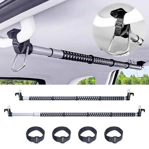 aleawol ２本セット 車用ハンガーバー ロッドホルダー 車天井収納 固定ストラップ付き 91 cm 164 伸縮調整 耐荷重40 kg 滑り止め 車 インテリアバー マルチグリップバー ほとんどの車に対応 衣類を掛けたり 釣り竿 スキー サーフボ m