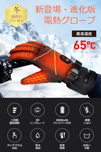 電熱グローブ 冬 16000 mAhバッテリー付き 電熱手袋 ヒーター手袋 バイク用 65℃最高温度 3 Mシンサレート 電気手袋 メンズ レディース DC給電 3段階温度調節 防寒グローブ スマホ対応 タッチパネル 滑り止め 裏起 7844468 f