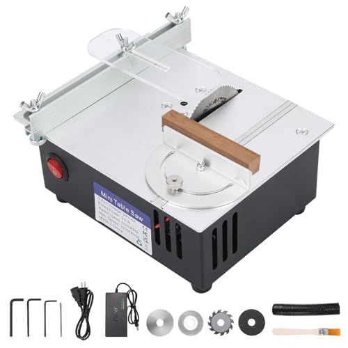 迅速に発送 テーブルソー 卓上 ミニテーブルソー 小型 電動 鋸刃 付き 96 W 24 V 高出力純銅モーター 卓上丸鋸 5000- 7段速度調整 0.1-15 mm高さ調整 0-180度角度調整 最大切断幅200 mm 低騒音 コンパクト 18