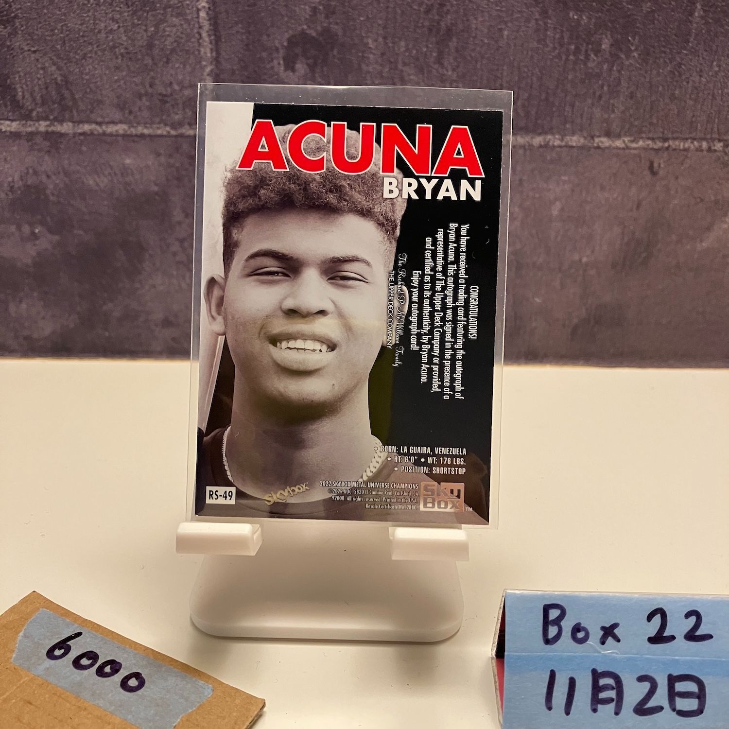 2022 SkyBox Metal Universe Champions Bryan Acuna 直筆サインカード