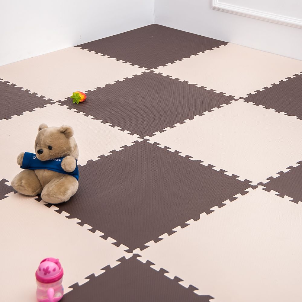 ジョイントマット 大判60 cm 3畳 厚手 2 おしゃれ EVA高品質 防音断熱 安心のノンホル 転倒防止 サイドパーツ付き ブラウン ベージュ