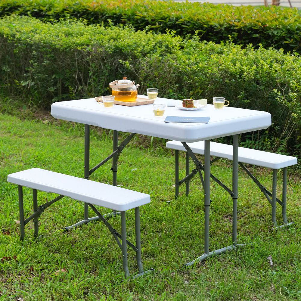【幅約105cm】ワークテーブル ガーデンテーブル セット3点セット 折りたたみ ガーデンテーブル&ベンチセット (3点セット) YAMAZEN(山善) デスク テーブル・チェア・ハンモック