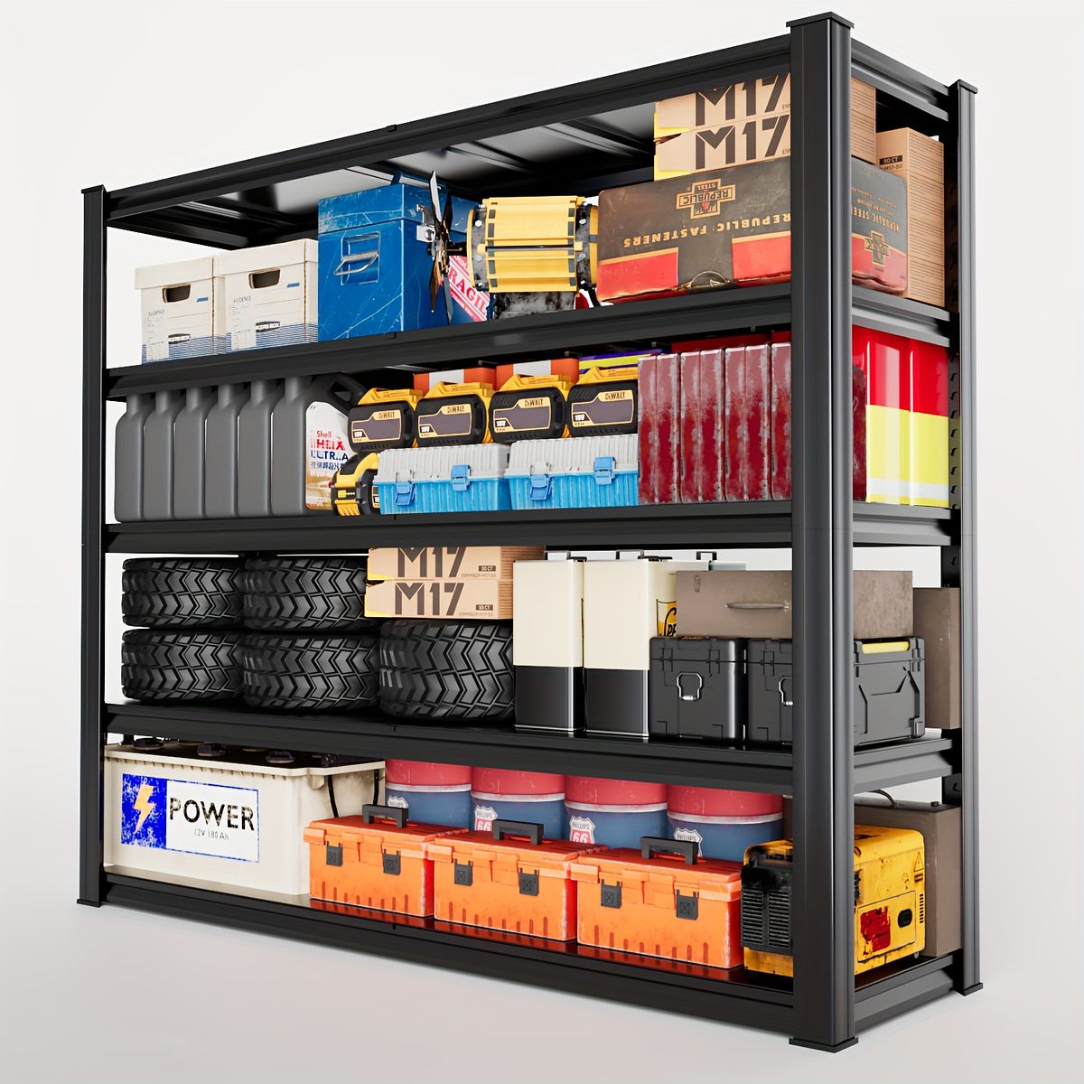 耐荷重500 kg超 頑丈なスチール製 用 収納ラック 幅150|奥行50|高さ200 cm 工具|タイヤ|フィットネス器具の整理に ガレージ|倉庫|修理工場に最適