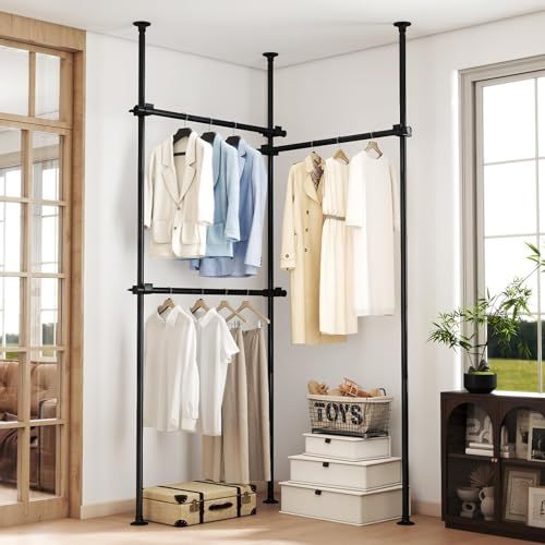 迅速に発送 Kokorona 突っ張りハンガーラック 全体耐荷重90 kg 横160 cm 240 縦50 310 ポールハンガー つっぱり式 3段 室内 突っ張り 物干しランドリーラック 頑丈 洋服ラック 衣装 衣類収納 縦横伸