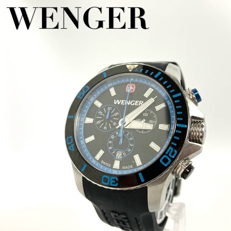 稼働品 新品電池交換済み WENGER ウェンガー 腕時計 アナログ クロノ