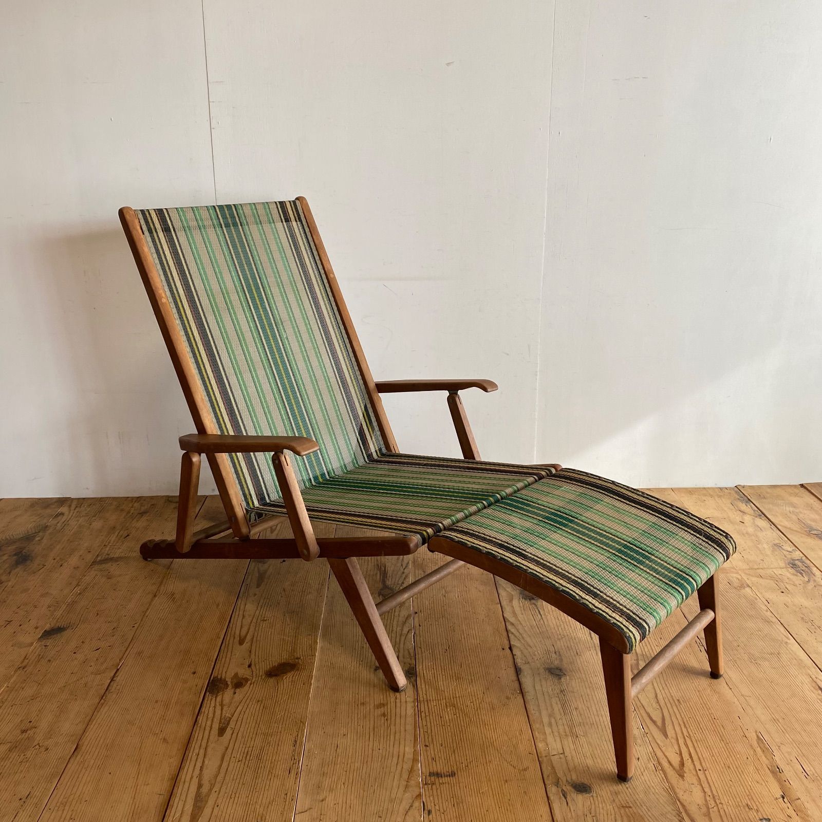 アンティーク 昭和レトロ オールド マルニ ヴィンテージ デッキチェア オアシス 折り畳み ガーデンチェア y 469