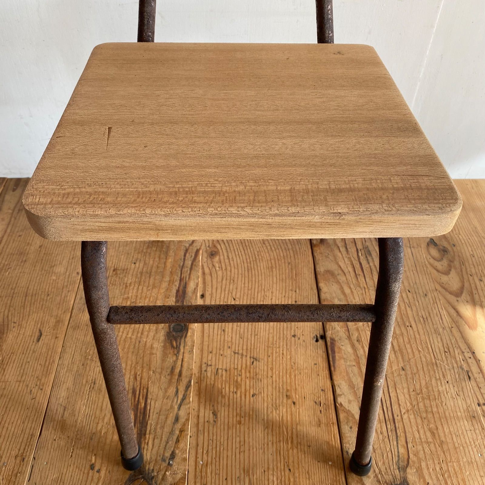 アンティーク 古家具 レトロ 学校椅子 木製×スチールチェア