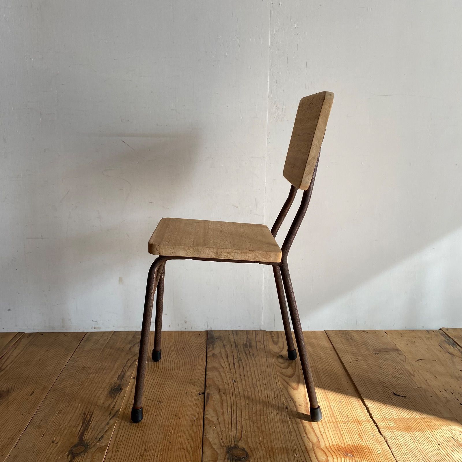 アンティーク 古家具 レトロ 学校椅子 木製×スチールチェア