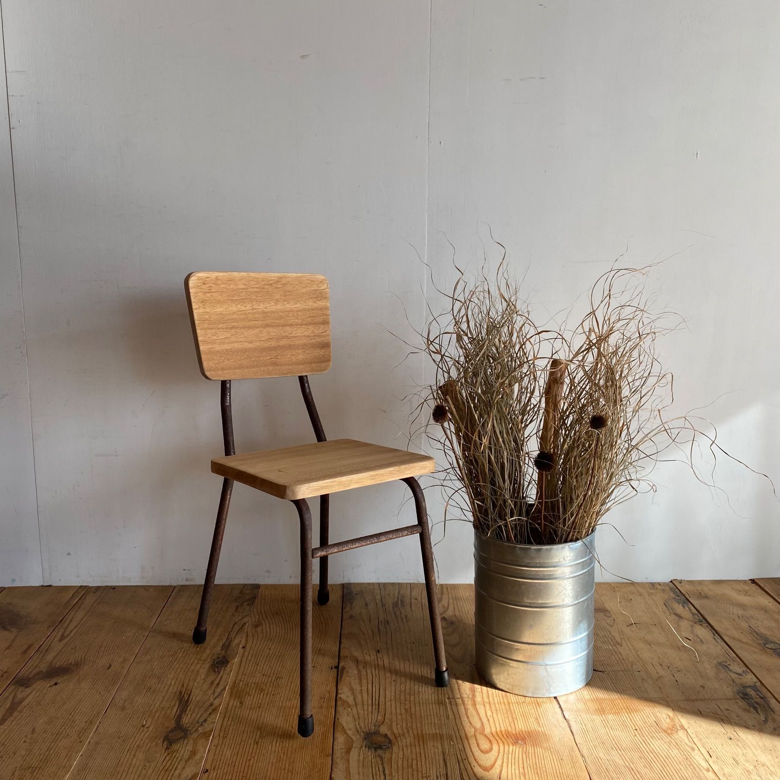 アンティーク 古家具 レトロ 学校椅子 木製×スチールチェア