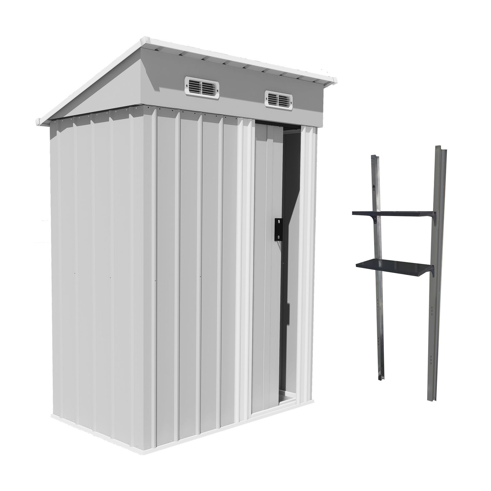 可動棚付き 物置 屋外 スチール 倉庫 床材補強フレーム付き 戸外収納庫 幅148 奥行き82 5 高193 物置き おしゃれ 大型 収納庫 屋外物置 防さび ベランダ 防水 ドア スチール物置 屋外収納 ガーデニング 庭 グレーホワイト
