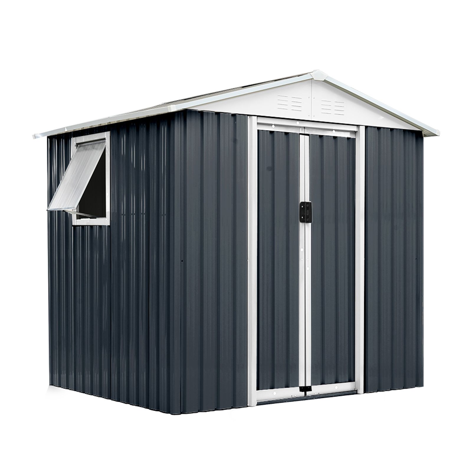 可動棚 すべり出し窓付き 物置 屋外 スチール 倉庫 床材補強フレーム付き 戸外収納庫 W 194 D 162 H 184 cm 物置き おしゃれ 大型 収納庫 屋外物置 防さび ベランダ 防水 ドア スチール物置 屋外収納 ガーデニング 庭 ブルーグレー