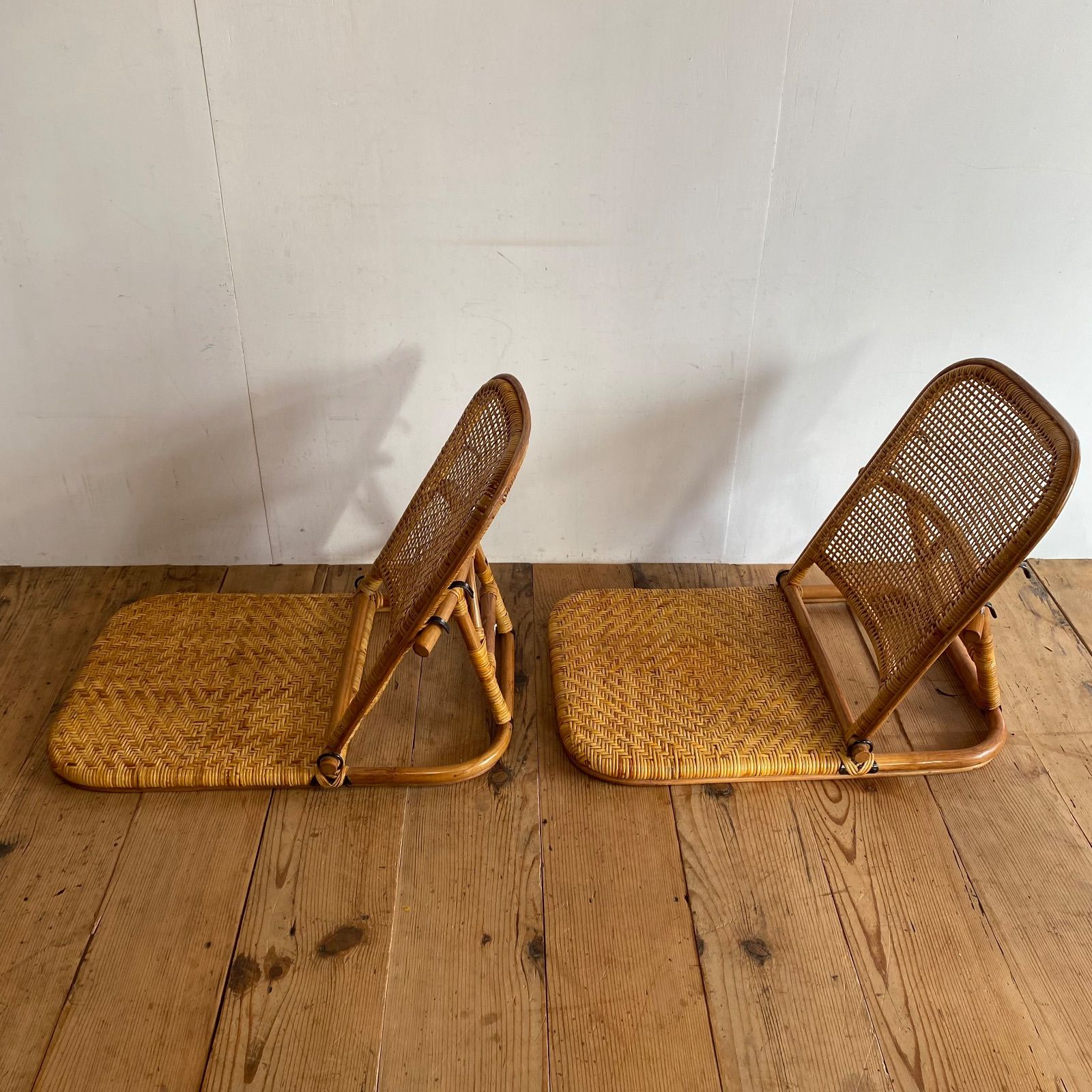 2脚セット ヴィンテージラタン 座椅子 和モダン レトロ 古民家 2脚