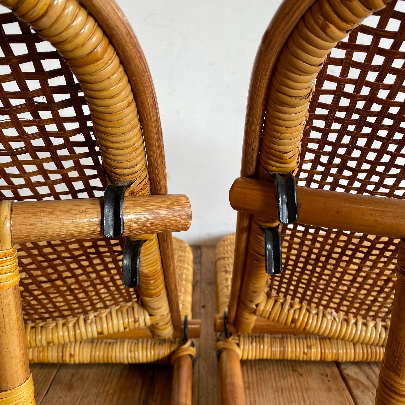 ヴィンテージ 籐編み 座椅子 2脚セット ラタン 古家具 和モダン 昭和