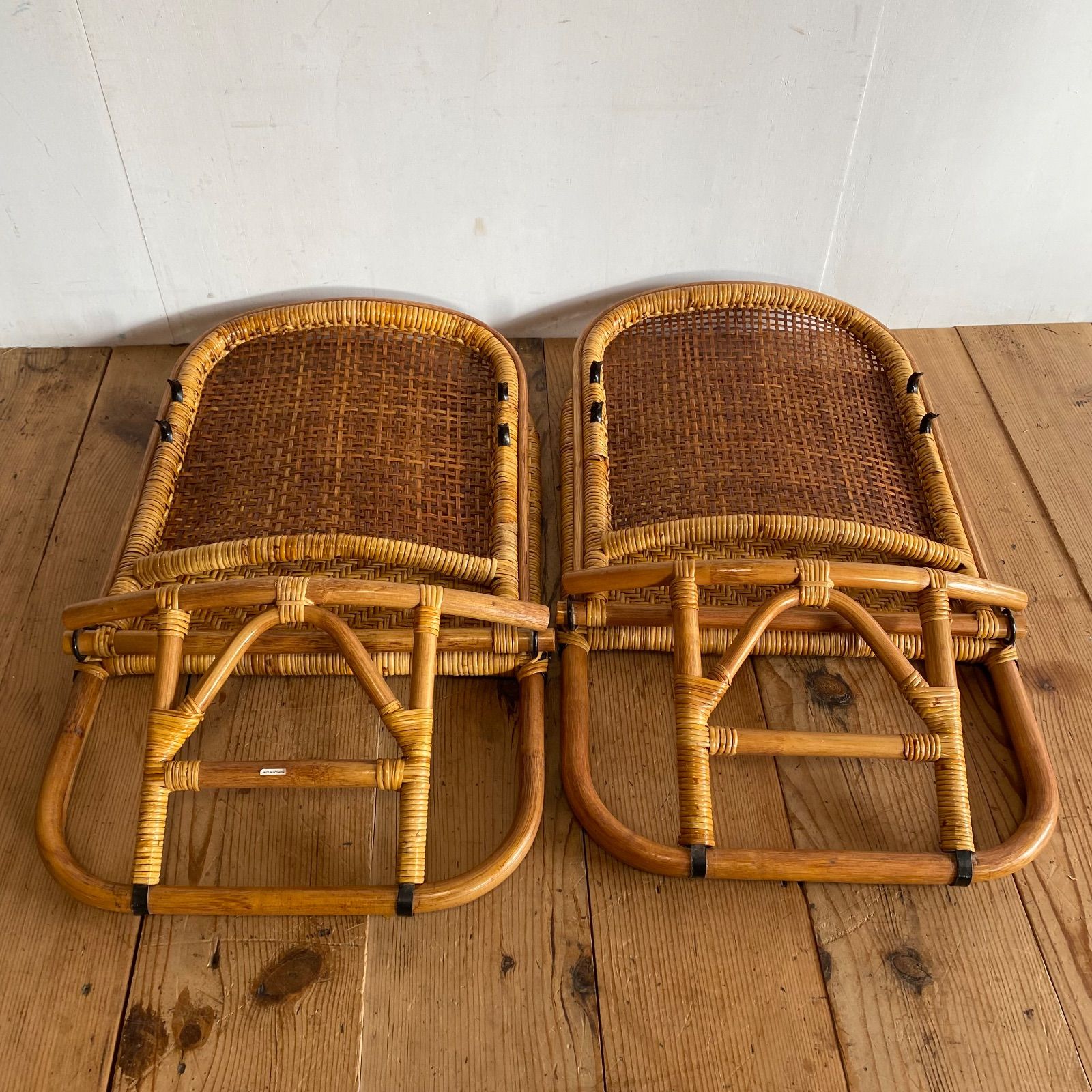 ヴィンテージ 籐編み 座椅子 2脚セット ラタン 古家具 和モダン 昭和