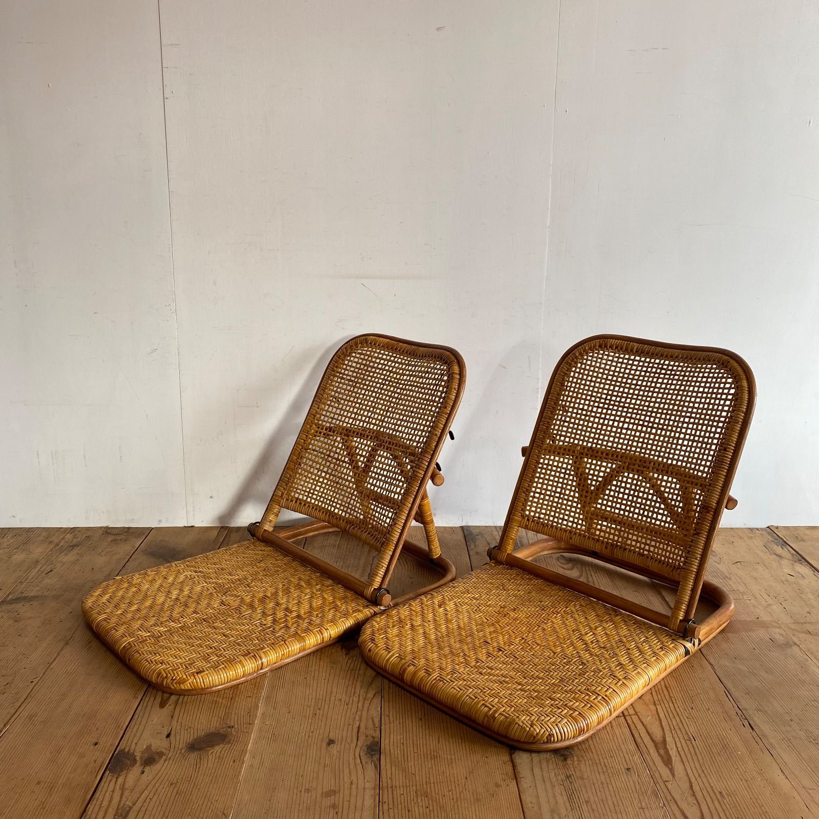 ヴィンテージ 籐編み 座椅子 2脚セット ラタン 古家具 和モダン 昭和