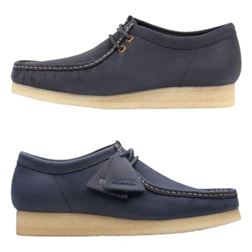 クラークス ワラビー モカシン クレープソール スタンダード シューズ レザー ネイビー メンズ m