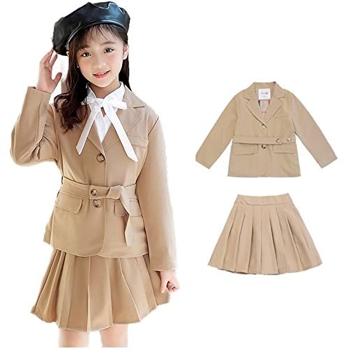 BAOBAO バオバオ 子供服 ジャケットとブリーツスカートセット フォーマルスーツ コード風 ブリーツスカート フォーマルコード ベルト付き 長袖 スーツセット スカートセット m