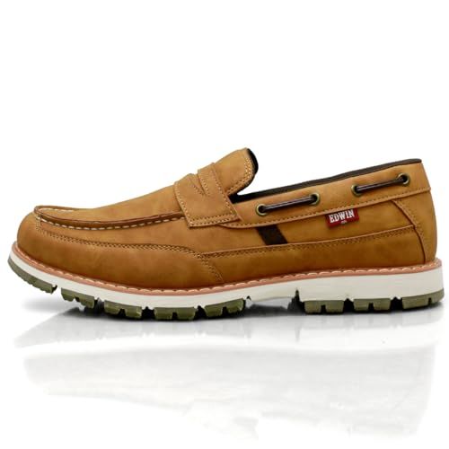 エドウィン ローファー メンズ 防水 スリッポン デッキシューズ PUレザー 革靴 スニーカー 耐滑Wグリップ底 おしゃれ 紐なし 靴 EDM 4103 m