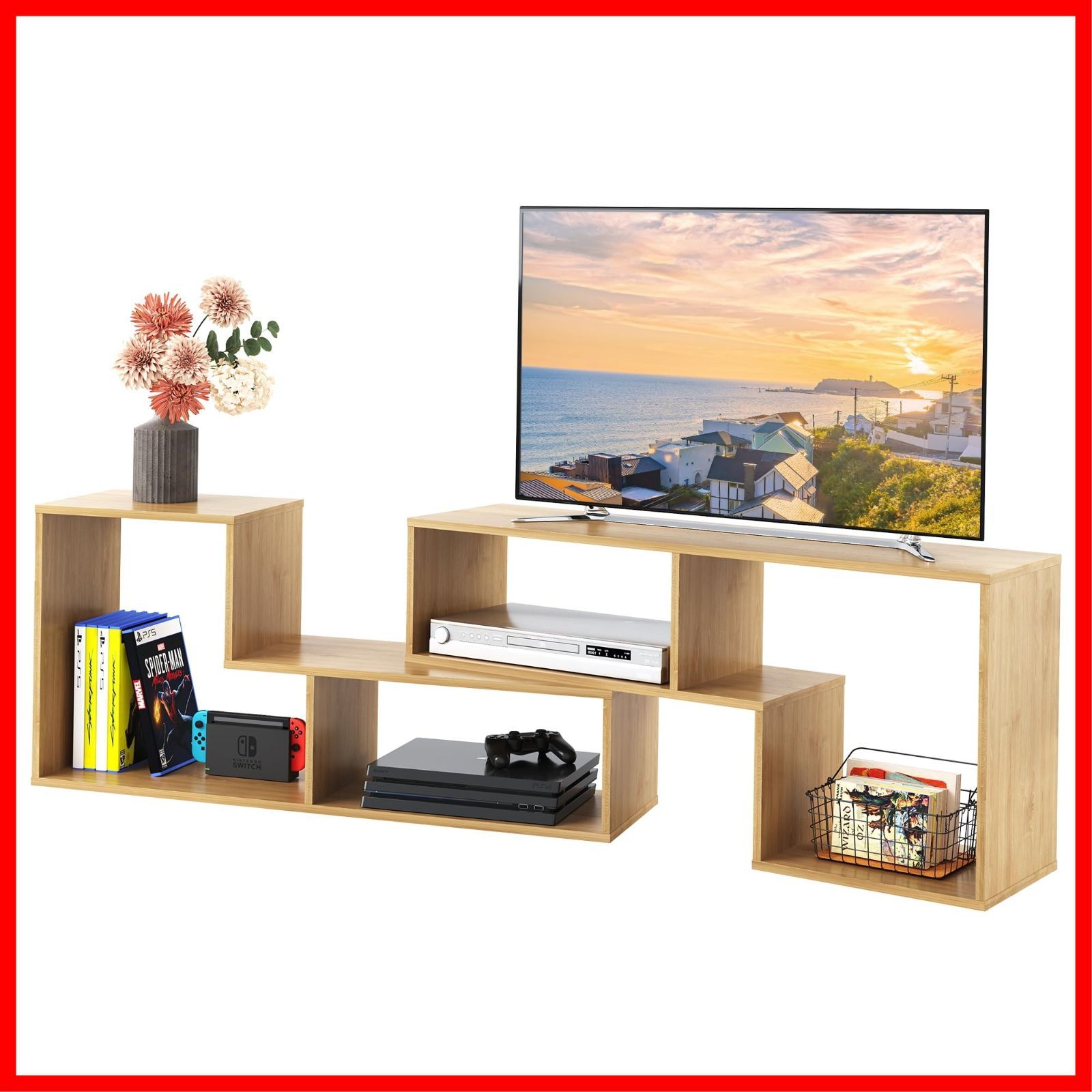 オープン収納 収納ラック コーナー 60インチ対応 32インチ 耐荷重25 kg 42型対応 角度調整 幅105～210 cm 簡単組立 伸縮テレビ台 伸縮 テレビラック ナチュラル テレビ台 DEVAISE