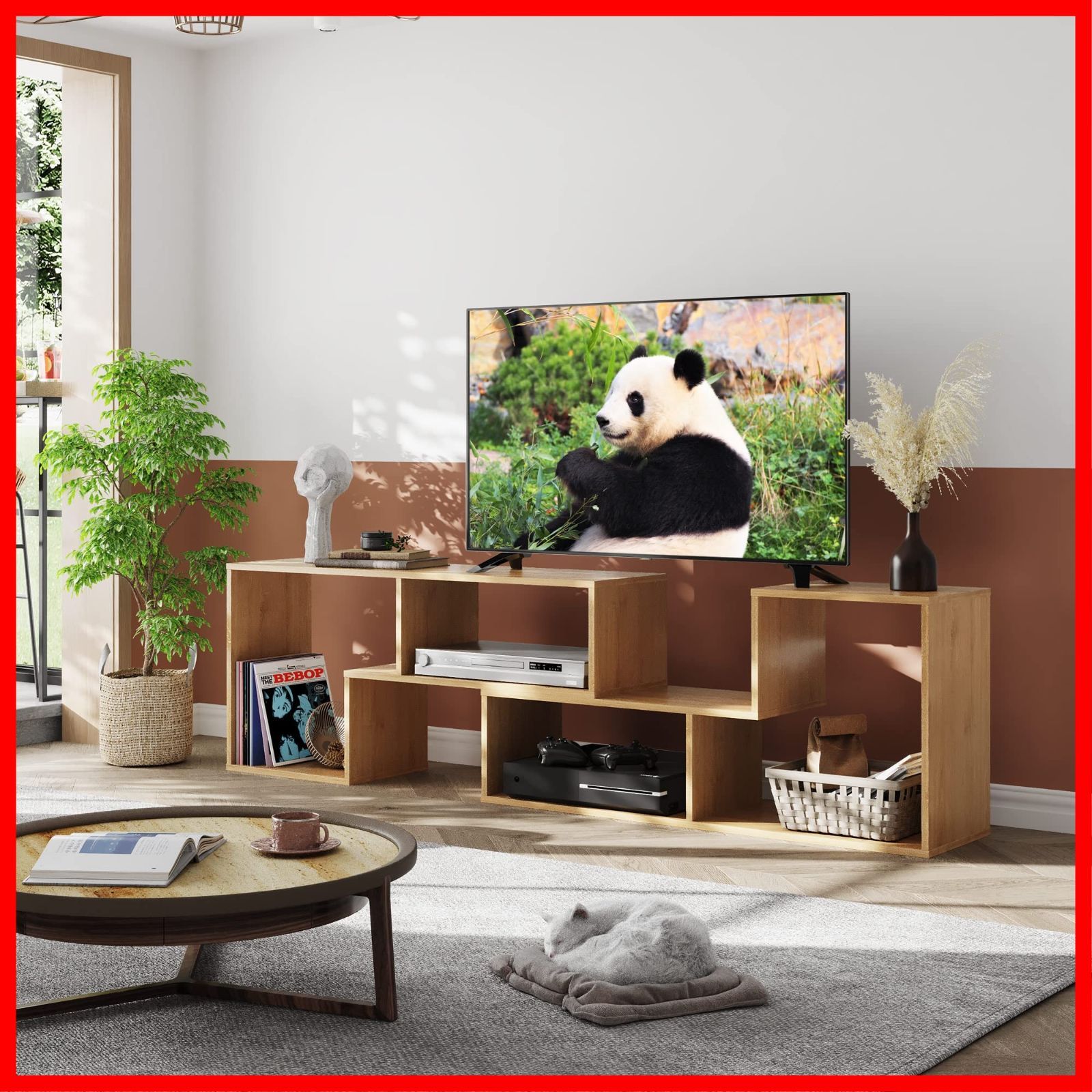 オープン収納 収納ラック コーナー 60インチ対応 32インチ 耐荷重25 kg 42型対応 角度調整 幅105～210 cm 簡単組立 伸縮テレビ台 伸縮 テレビラック ナチュラル テレビ台 DEVAISE