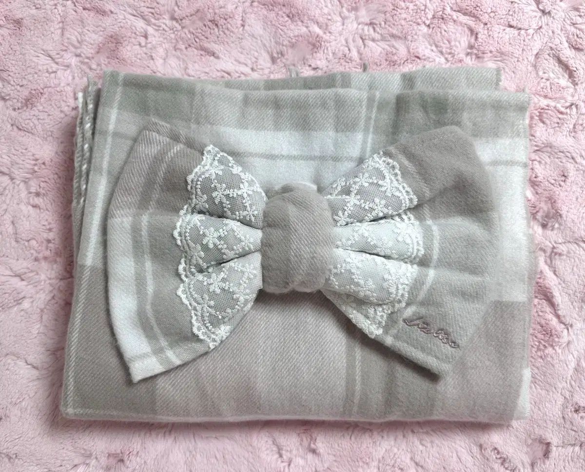 リズリサ チェック リボン ストール マフラー グレー ピンク 量産型 地雷系