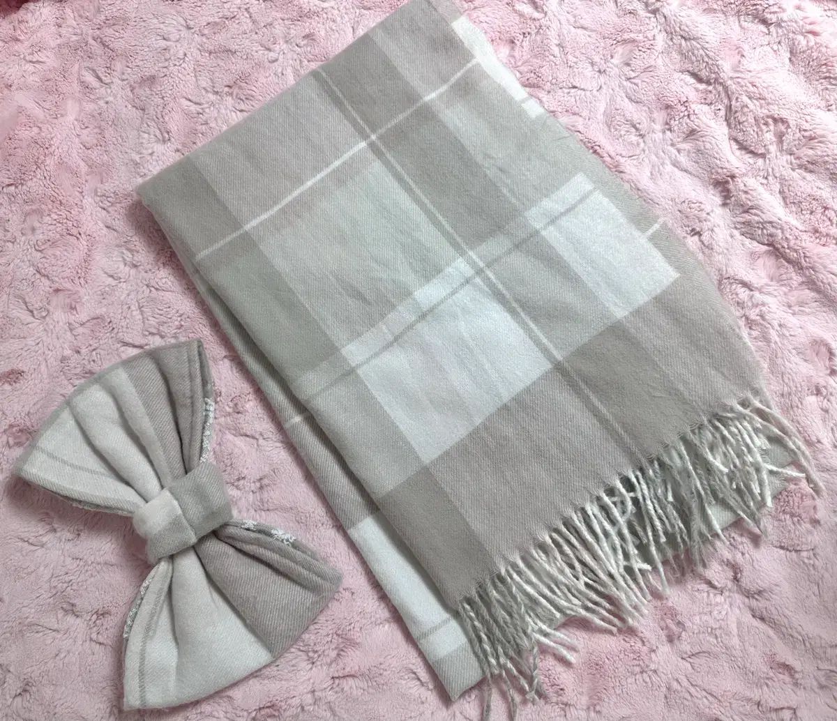 リズリサ チェック リボン ストール マフラー グレー ピンク 量産型 地雷系