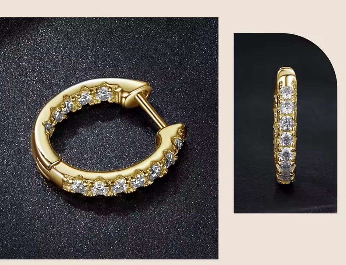 モアッサナイトダイヤモンド フープピアス 925スターリングシルバー 両耳セット