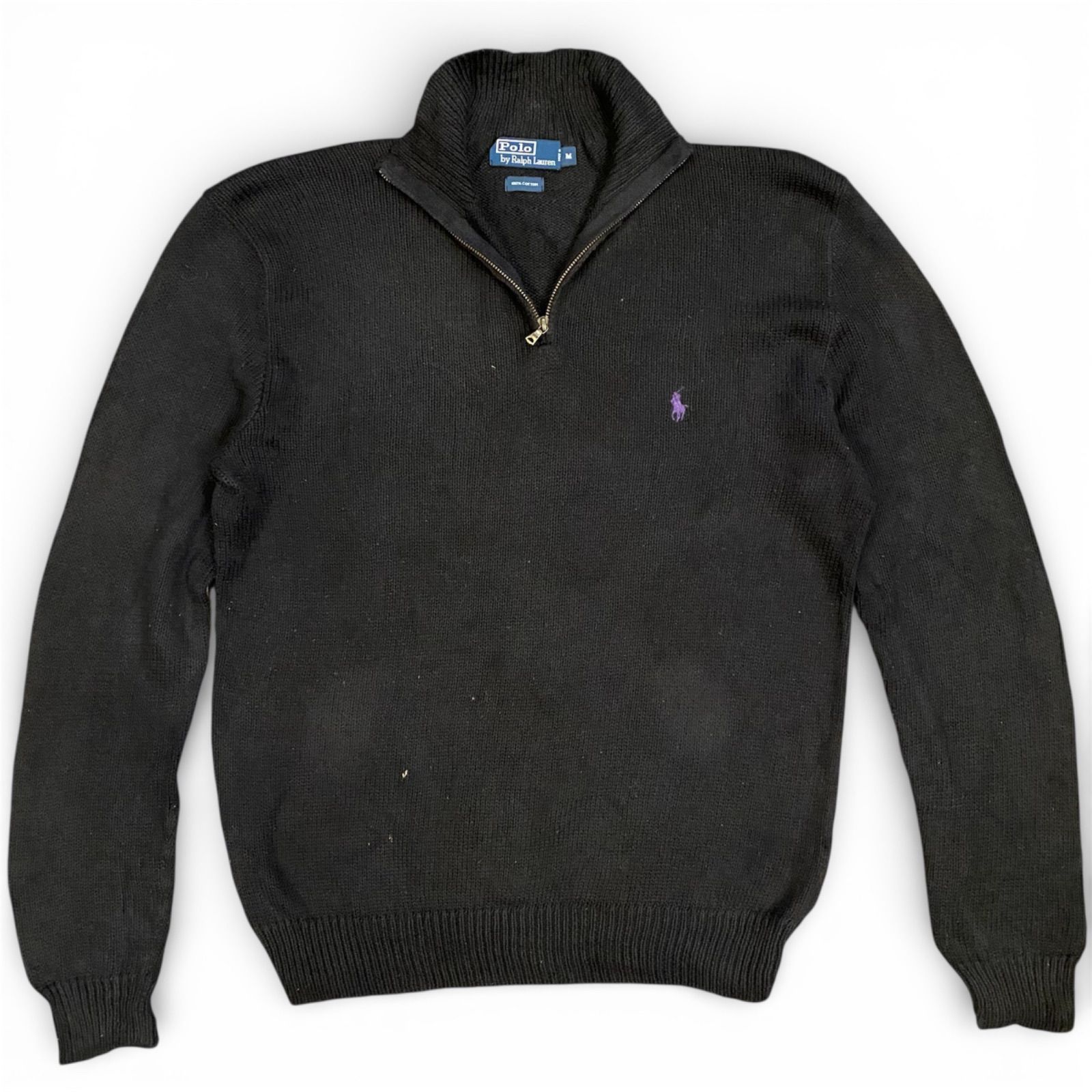 90s】Polo by Ralph Lauren ハーフジップ コットンニット ブラック 