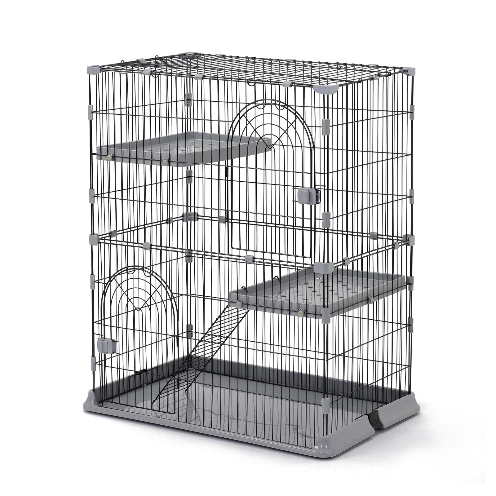 おしゃれ 猫 ケージ キャットケージ 2段 猫ゲージ キャットハウス ネコ ハウス 多段 留守番 保護 脱走防止 多頭飼いペットケージ グレー