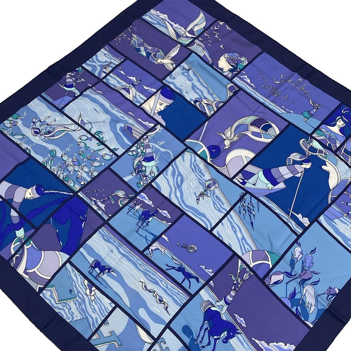 HERMES(エルメス) スカーフ美品 カレ90 ブルー×ネイビー soie libre