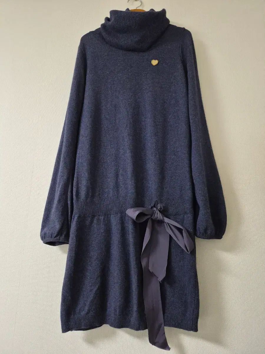 MOSCHINO カシミア混 ネイビー タートルネック リボン ニット ONE PIECE