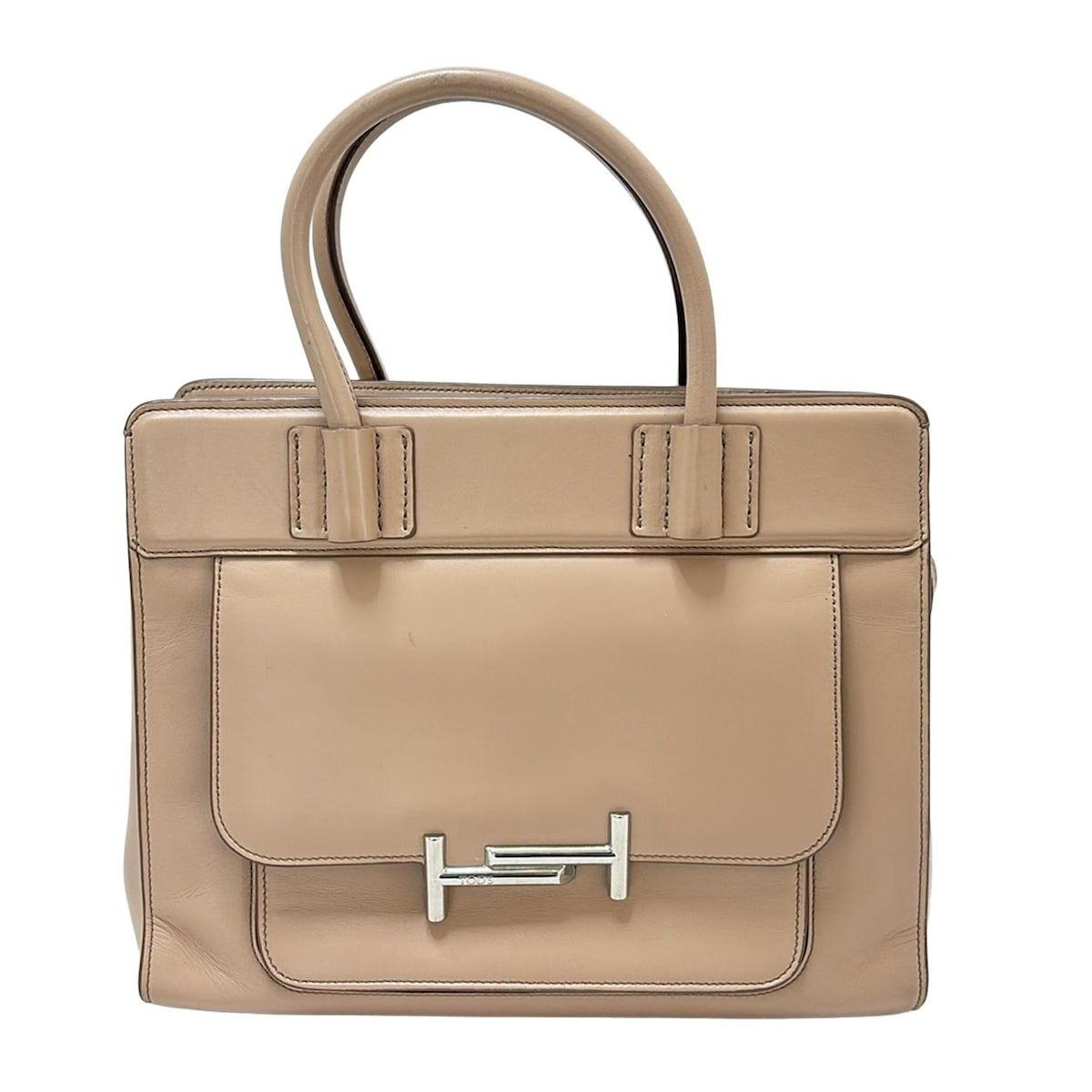 TOD S トッズ ハンドバッグ ダブルT ピンクベージュ レザー