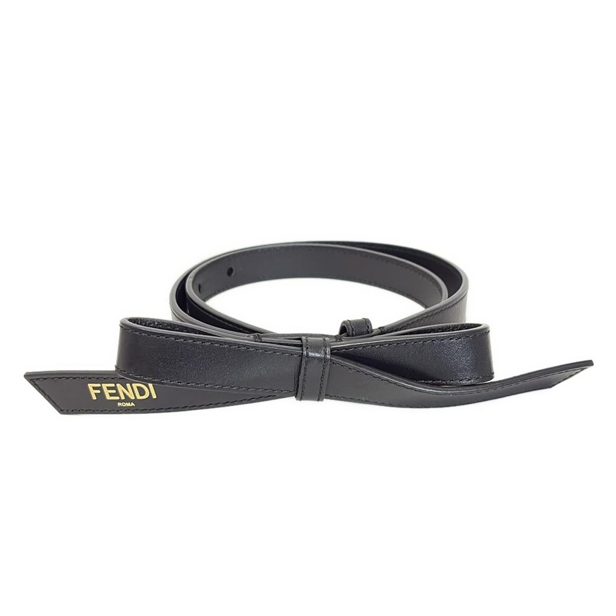 FENDI フェンディ ベルト 黒 リボン レザー