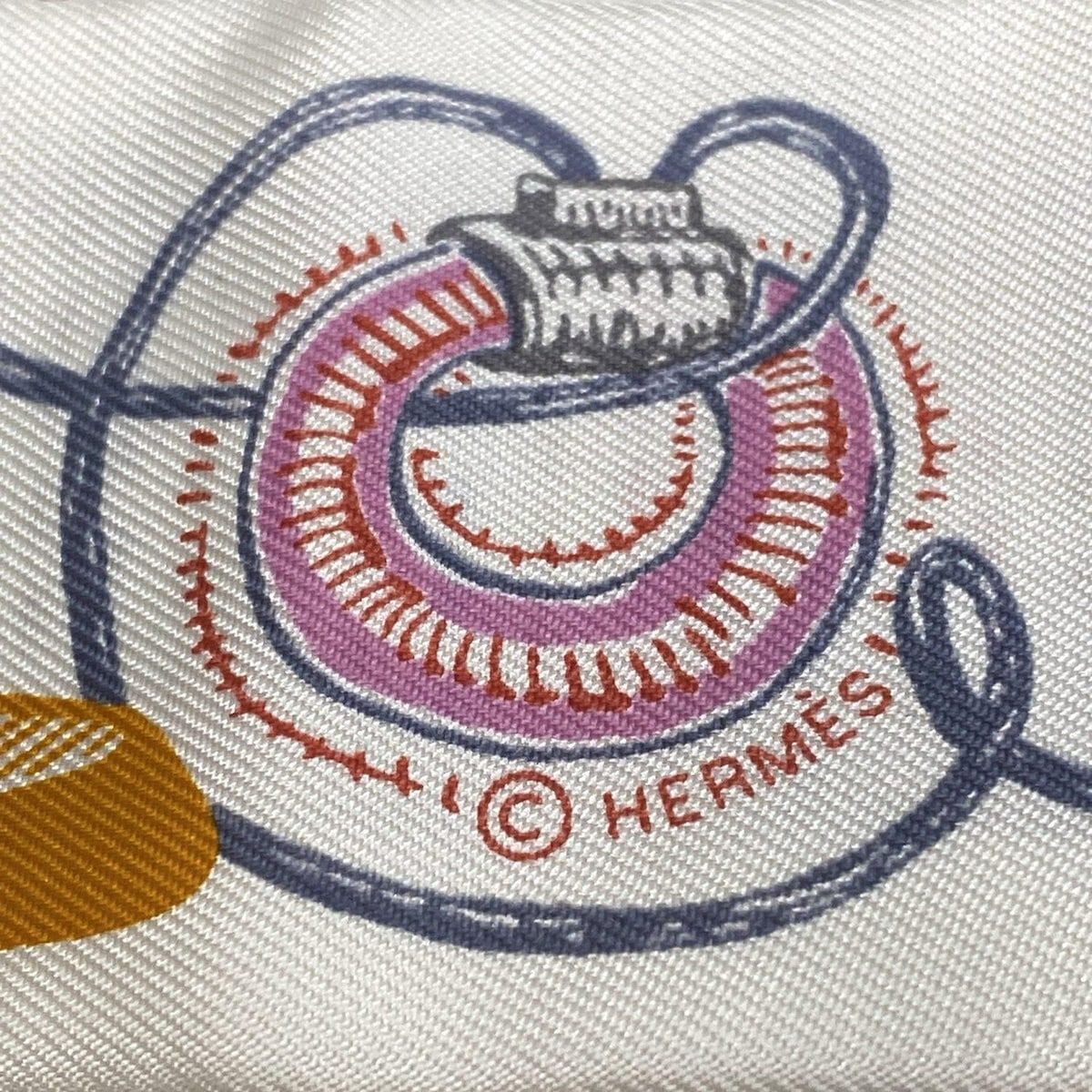 HERMES エルメス スカーフ ツイリー 白 オレンジ マルチ リボンスカーフ