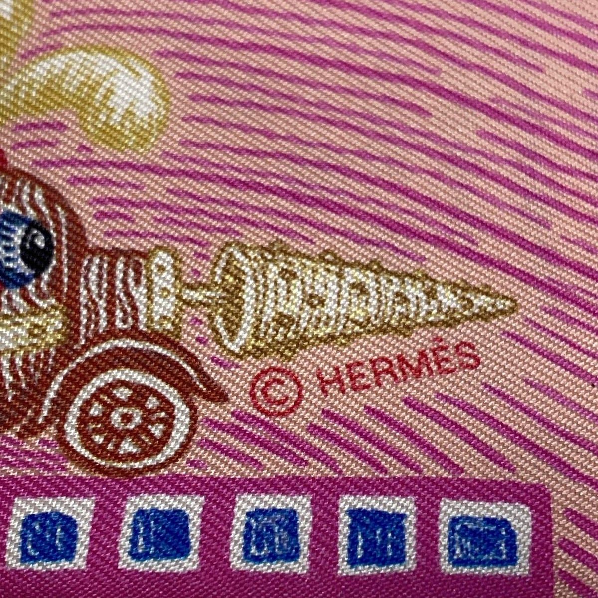 HERMES エルメス スカーフ ツイリー カーキ ピンク マルチ リボンスカーフ