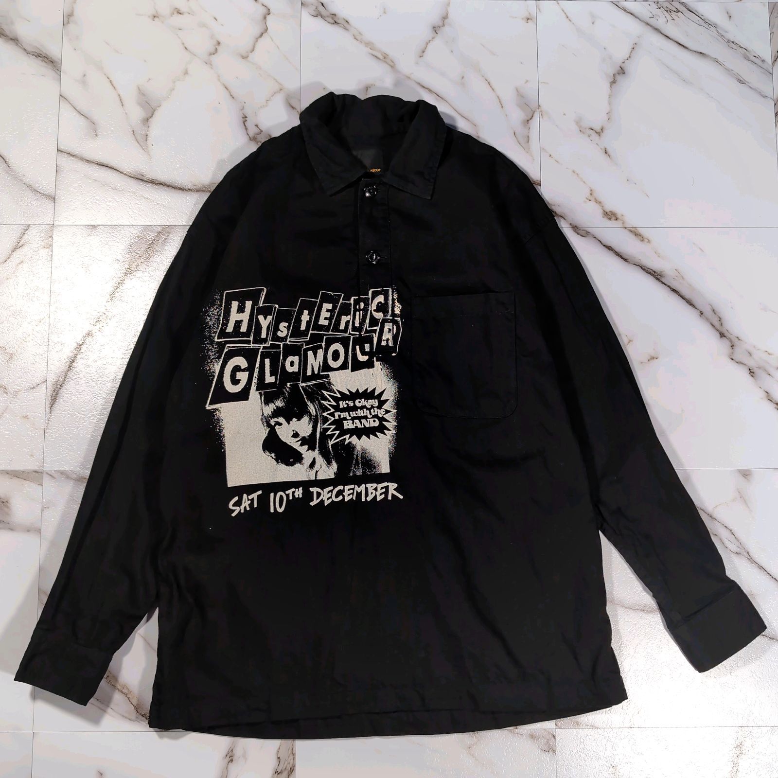19 AW HYSTERIC GLAMOUR LIVE AT MILITARY PULLOVER Shirt M ブラック ヒスガールプリント ロゴプリント