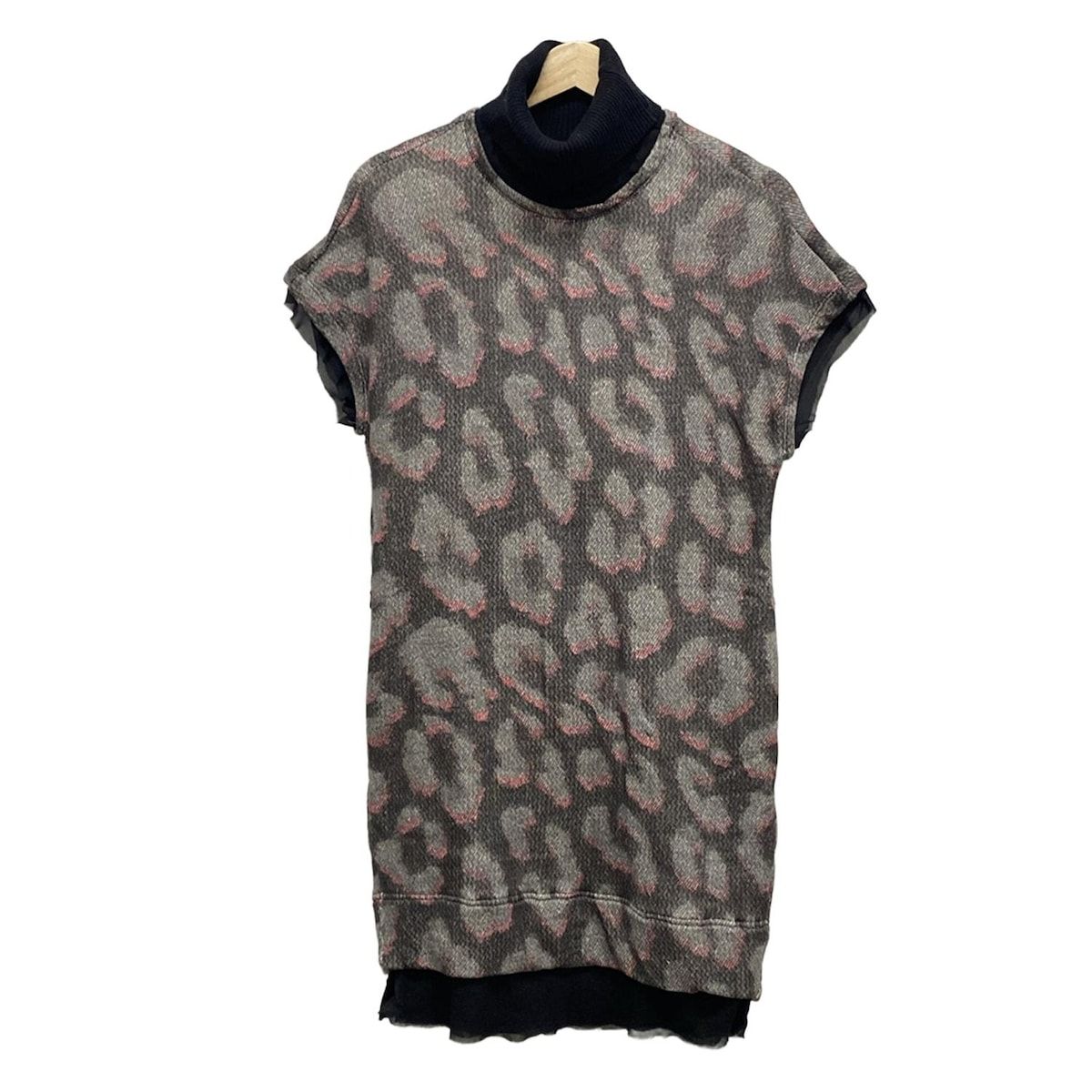 DIESEL ディーゼル ワンピース サイズM レディース 黒 グレー マルチ タートルネック 半袖 ひざ丈