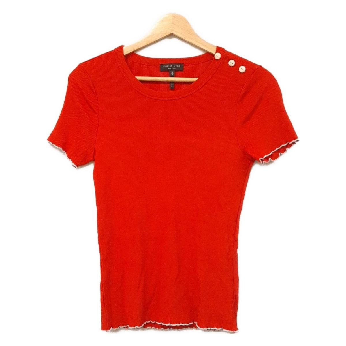 rag bone ラグアンドボーン 半袖カットソー サイズM M レディース レッド ライトグレー クルーネック