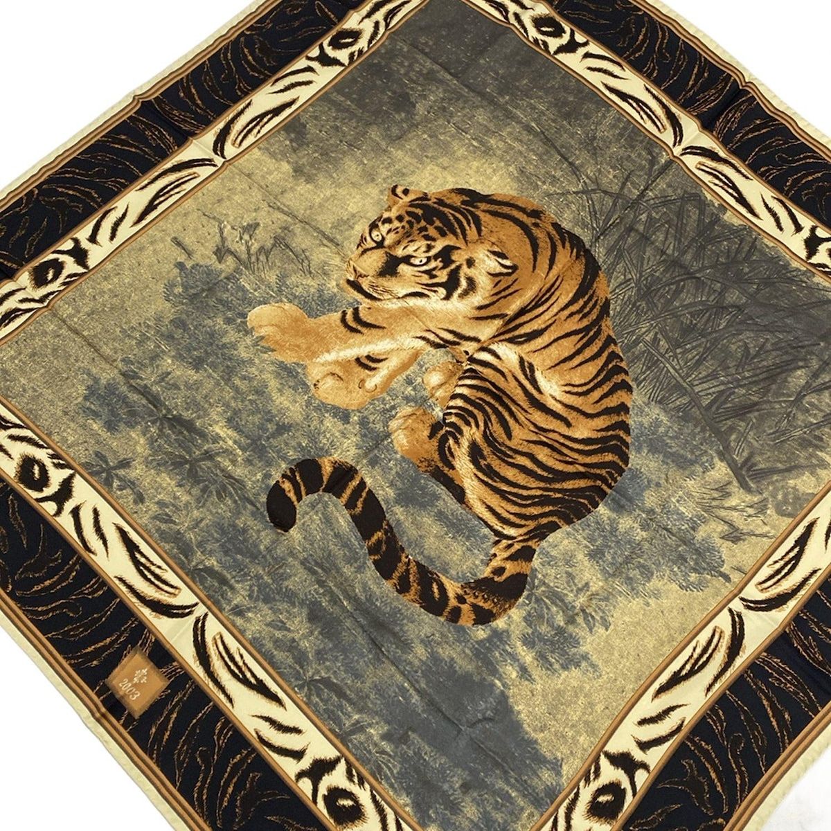 ZEGNA Ermenegildo ゼニア エルメネジルド スカーフ 黒 ダークイエロー マルチ トラ