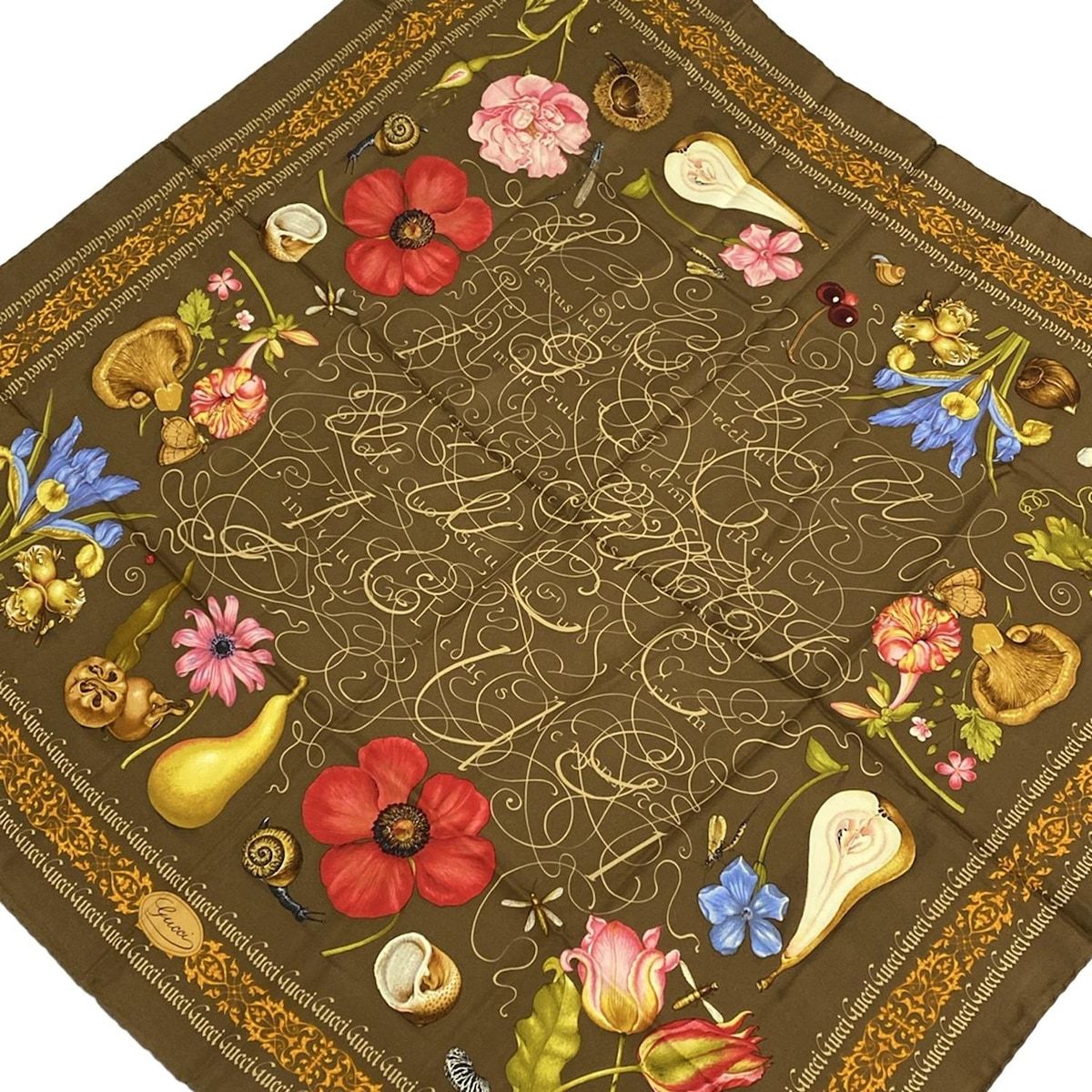 GUCCI グッチ スカーフ ダークブラウン レッド マルチ 花柄