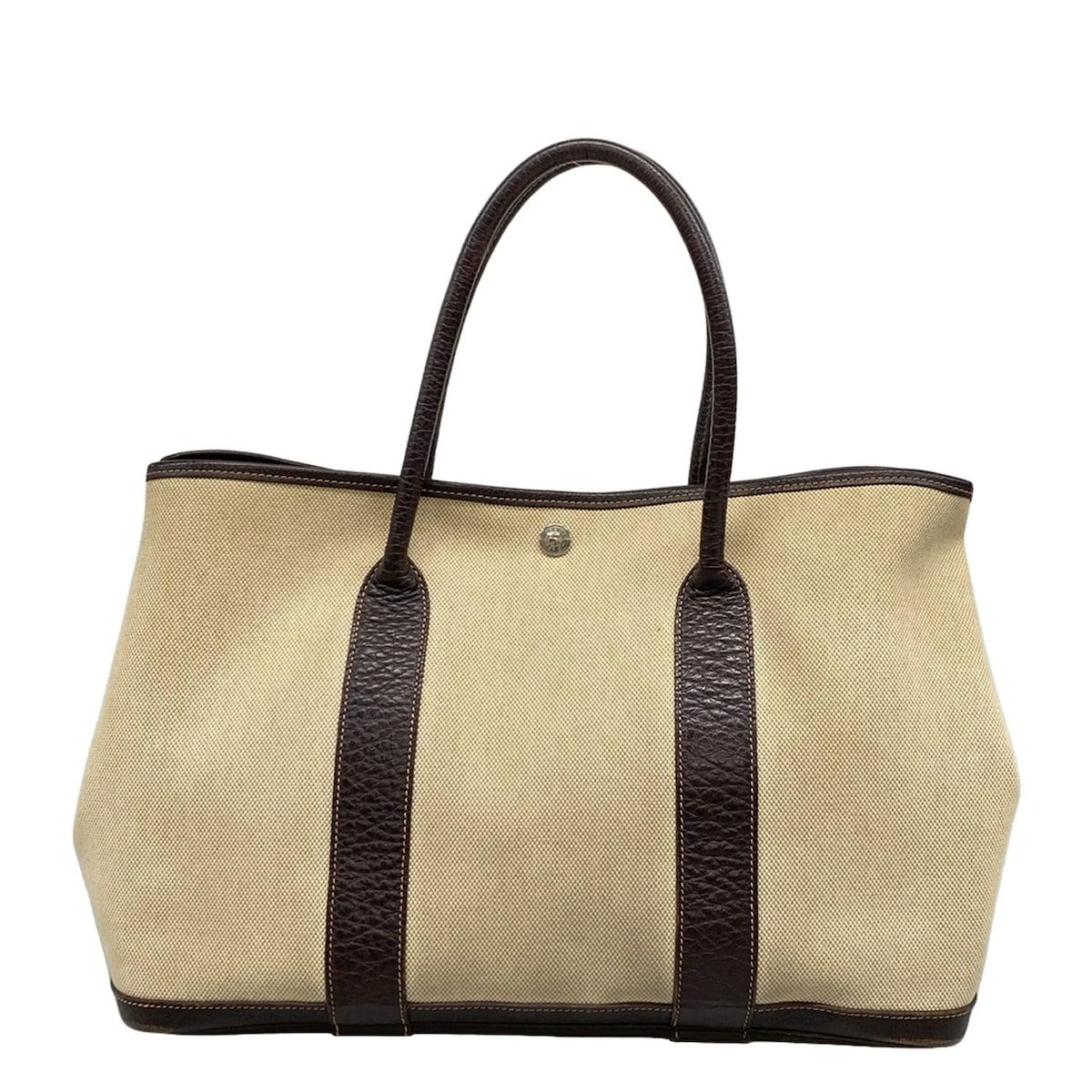 HERMES エルメス トートバッグ ガーデンパーティPM アイボリー ダークブラウン レザー