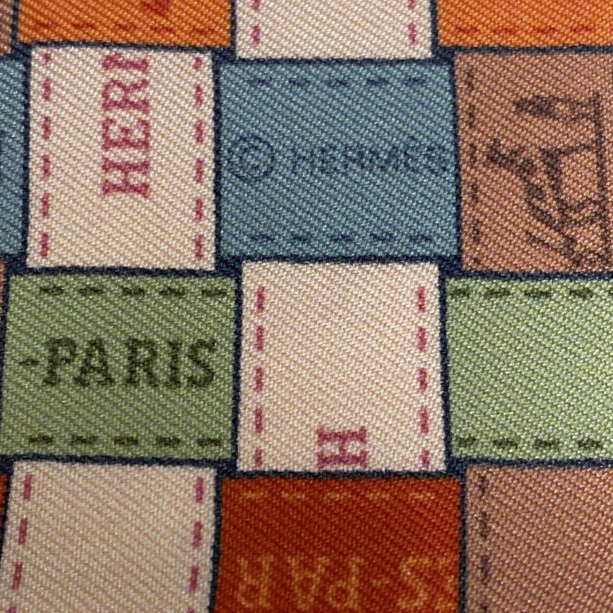 HERMES エルメス スカーフ ツイリー ブルーグリーン オレンジ マルチ リボンスカーフ ボルデュックリボン柄