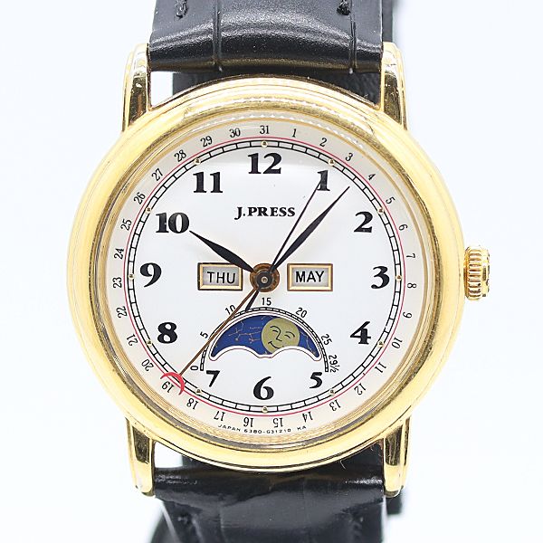稼働 ジェイ プレス 6380 G 30411 QZ ムーンフェイズ ホワイト文字盤 メンズ腕時計 2550000 12 ERY MTY