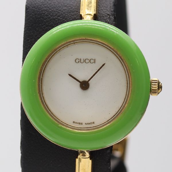 箱 保付 稼働 グッチ 11 12 チェンジベゼル QZ ホワイト文字盤 レディース腕時計 5098500 PRT KMT