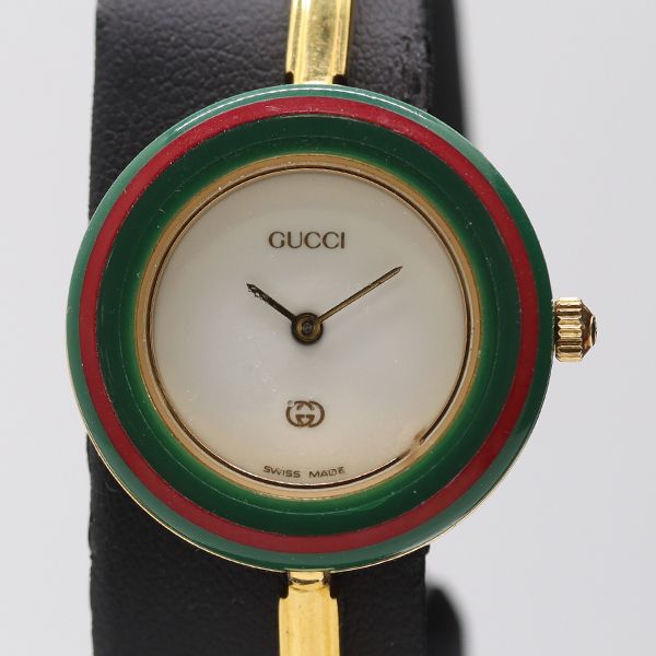 稼働 グッチ 11 12 チェンジベゼル QZ ホワイト文字盤 レディース腕時計 5098500 PRT KMT